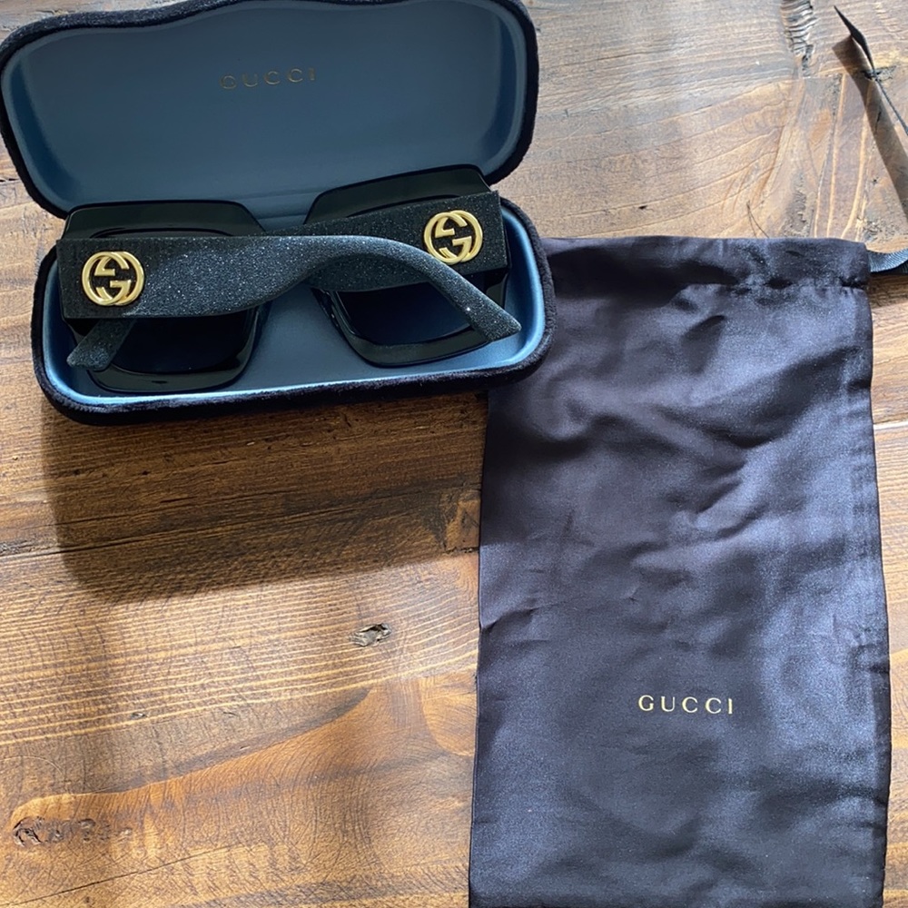 Gucci Black Glitter Over Sized Sunglasses